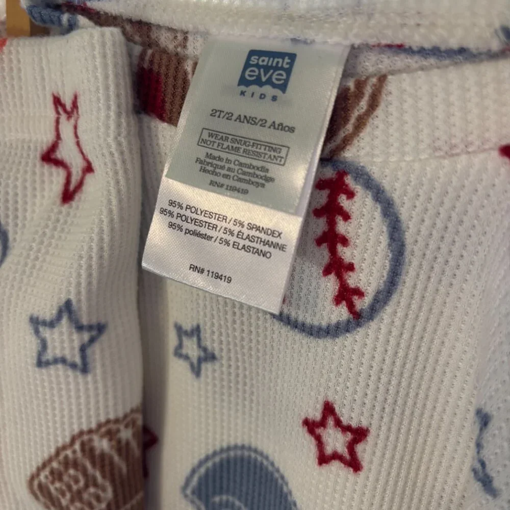 Saint Eve boys thermal pjs 4 piece set baseball football red plaid 4T like new
